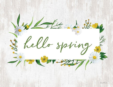 Hello Spring White Modern Wood Framed Art Print with Double Matting by Lettered and Lined