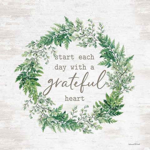 Grateful Heart Wreath White Modern Wood Framed Art Print with Double Matting by Lettered and Lined