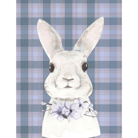 Plaid Bunny Floral Gold Ornate Wood Framed Art Print with Double Matting by Lettered and Lined