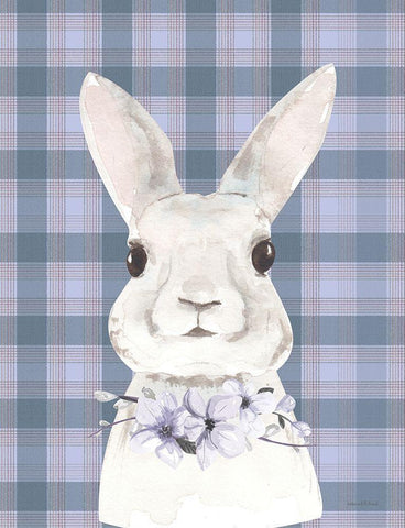 Plaid Bunny Floral Black Ornate Wood Framed Art Print with Double Matting by Lettered and Lined