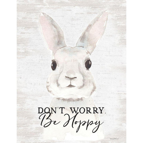 Be Hoppy Bunny Black Modern Wood Framed Art Print by Lettered and Lined