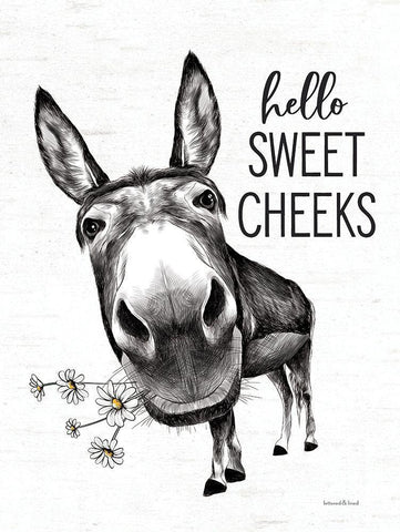 Hello Sweet Cheeks Donkey White Modern Wood Framed Art Print with Double Matting by Lettered and Lined