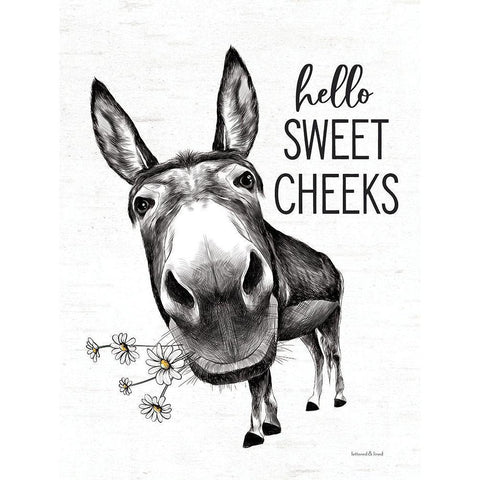 Hello Sweet Cheeks Donkey White Modern Wood Framed Art Print by Lettered and Lined