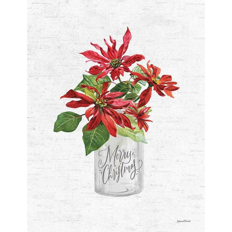 Merry Christmas Poinsettia White Modern Wood Framed Art Print by Lettered and Lined