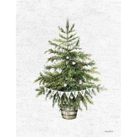 Believe Christmas Tree White Modern Wood Framed Art Print by Lettered and Lined