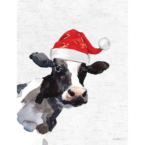 Christmas Cow Black Modern Wood Framed Art Print by Lettered and Lined