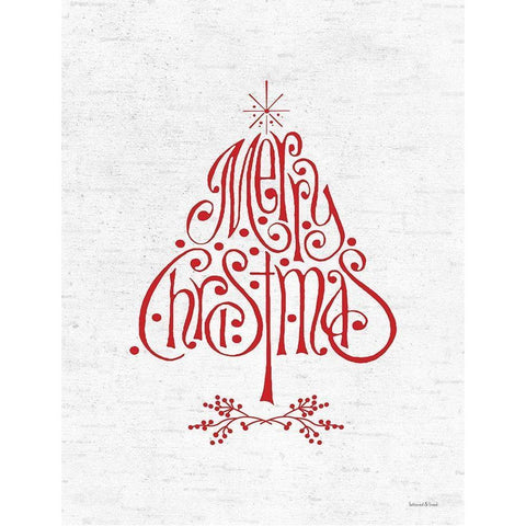 Merry Christmas Tree Black Modern Wood Framed Art Print with Double Matting by Lettered and Lined