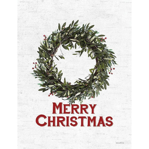 Merry Christmas Wreath Black Modern Wood Framed Art Print with Double Matting by Lettered and Lined