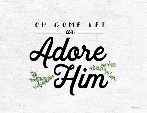 Oh Come Let Us Adore Him Black Ornate Wood Framed Art Print with Double Matting by Lettered and Lined