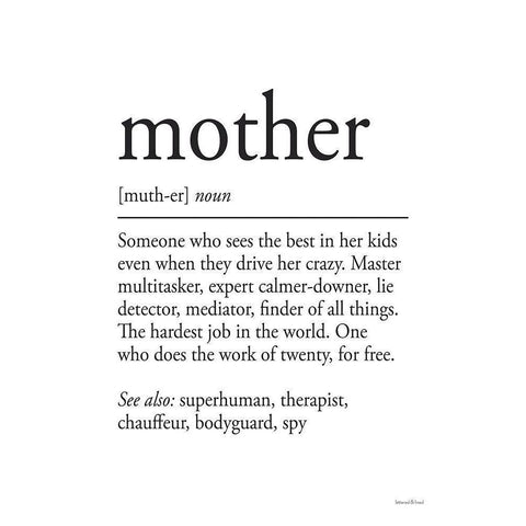 Mother Definition White Modern Wood Framed Art Print by Lettered and Lined