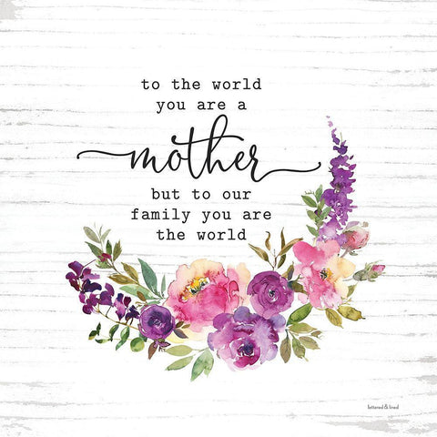 Mother - To Our Family You are the World Black Modern Wood Framed Art Print by Lettered and Lined