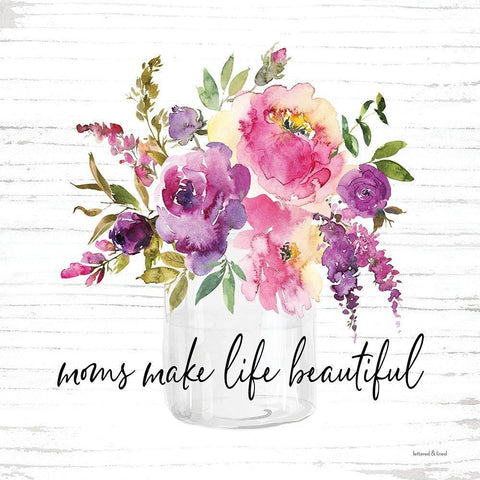 Moms Make Life Beautiful Black Modern Wood Framed Art Print by Lettered and Lined