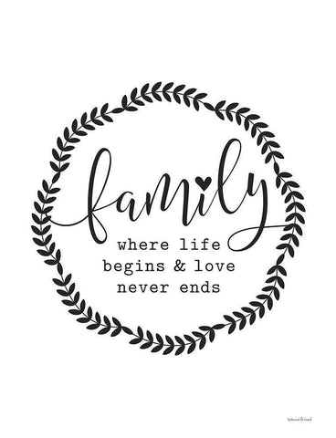 Family - Where Life Begins White Modern Wood Framed Art Print with Double Matting by Lettered and Lined