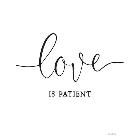 Love is Patient Black Modern Wood Framed Art Print by Lettered and Lined