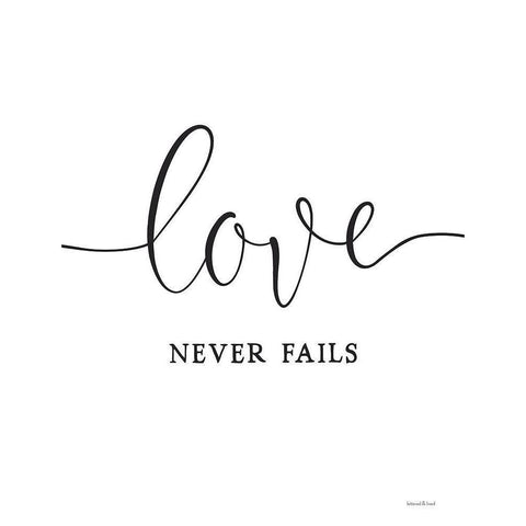 Love Never Fails Black Modern Wood Framed Art Print with Double Matting by Lettered and Lined