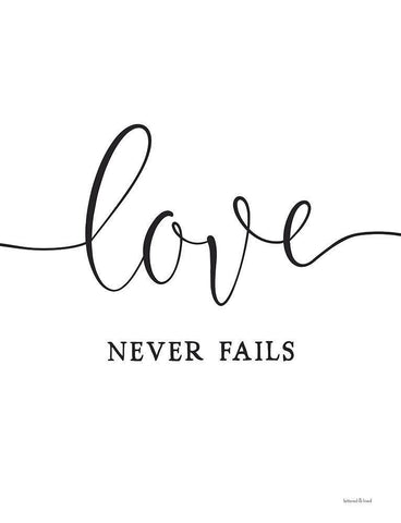 Love Never Fails Black Ornate Wood Framed Art Print with Double Matting by Lettered and Lined