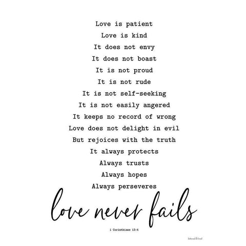 Love Never Fails Gold Ornate Wood Framed Art Print with Double Matting by lettered And lined