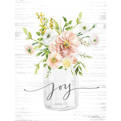 Joy Floral Gold Ornate Wood Framed Art Print with Double Matting by lettered And lined