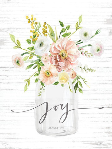 Joy Floral White Modern Wood Framed Art Print with Double Matting by lettered And lined