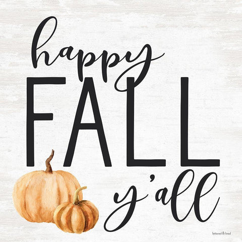 Happy Fall Yall White Modern Wood Framed Art Print with Double Matting by Lettered and Lined