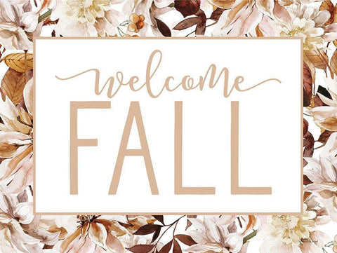 Welcome Fall Black Ornate Wood Framed Art Print with Double Matting by Lettered and Lined