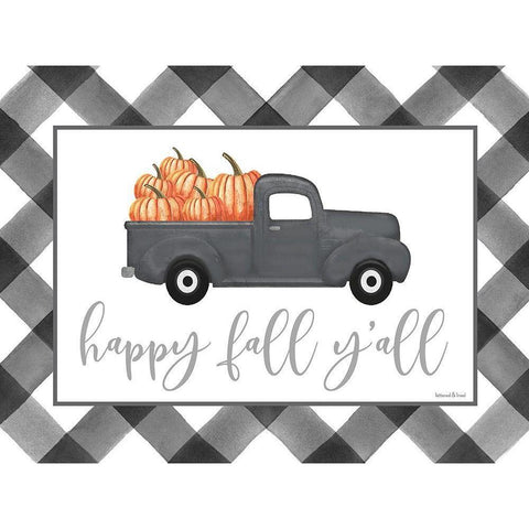 Happy Fall Yall Black Modern Wood Framed Art Print with Double Matting by Lettered and Lined