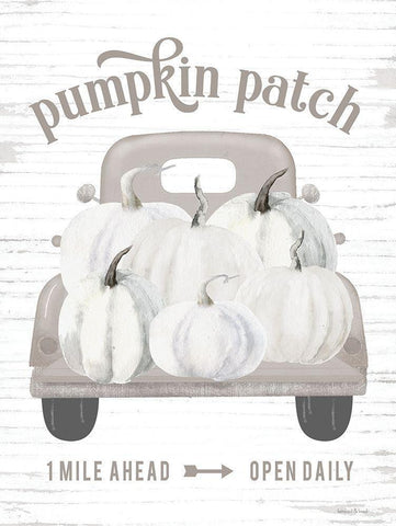 Pumpkin Patch Truck White Modern Wood Framed Art Print with Double Matting by lettered And lined