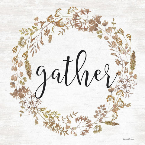 Gather Wreath Black Modern Wood Framed Art Print by lettered And lined