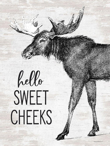 Hello Sweet Cheeks Moose White Modern Wood Framed Art Print with Double Matting by lettered And lined