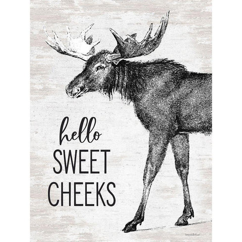 Hello Sweet Cheeks Moose White Modern Wood Framed Art Print by lettered And lined