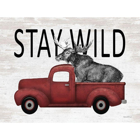 Stay Wild Moose Black Modern Wood Framed Art Print with Double Matting by lettered And lined