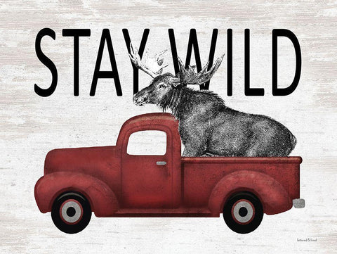 Stay Wild Moose White Modern Wood Framed Art Print with Double Matting by lettered And lined