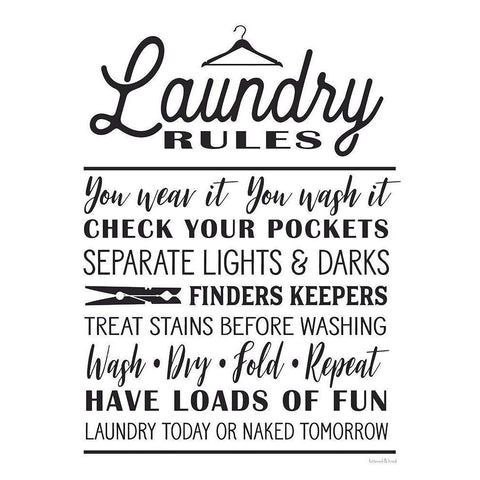 Laundry Rules White Modern Wood Framed Art Print by lettered And lined