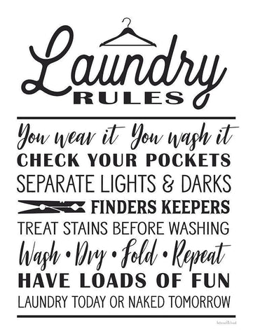 Laundry Rules White Modern Wood Framed Art Print with Double Matting by lettered And lined