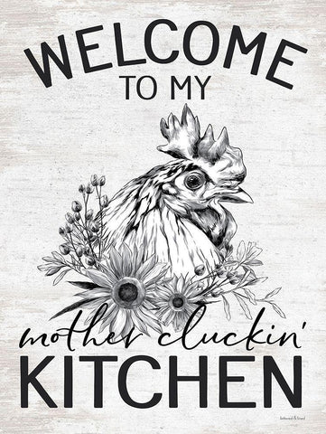 Welcome to My Mother Cluckin Kitchen Black Ornate Wood Framed Art Print with Double Matting by lettered And lined