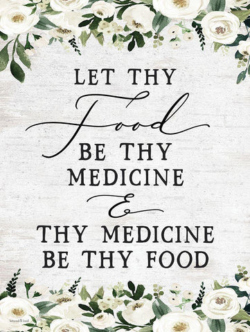Let Thy Food by Thy Medicine White Modern Wood Framed Art Print with Double Matting by lettered And lined