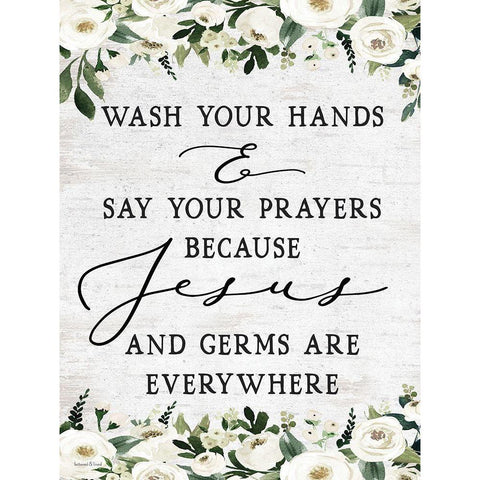Wash Your Hands White Modern Wood Framed Art Print by lettered And lined