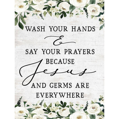 Wash Your Hands Black Modern Wood Framed Art Print with Double Matting by lettered And lined