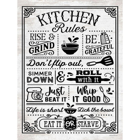 Kitchen Rules White Modern Wood Framed Art Print by lettered And lined