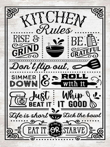 Kitchen Rules Black Ornate Wood Framed Art Print with Double Matting by lettered And lined