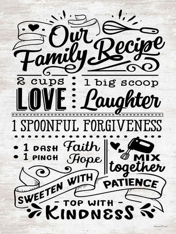 Our Family Recipe White Modern Wood Framed Art Print with Double Matting by lettered And lined