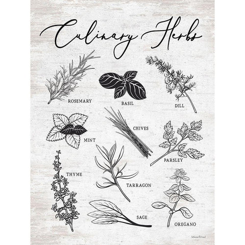 Culinary Herbs Gold Ornate Wood Framed Art Print with Double Matting by lettered And lined