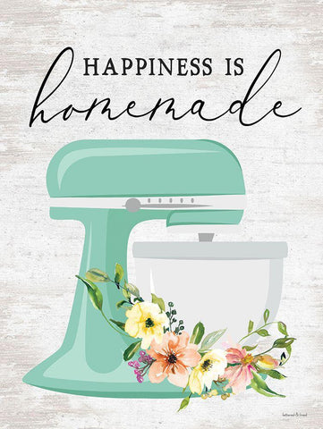 Happiness is Homemade White Modern Wood Framed Art Print with Double Matting by lettered And lined