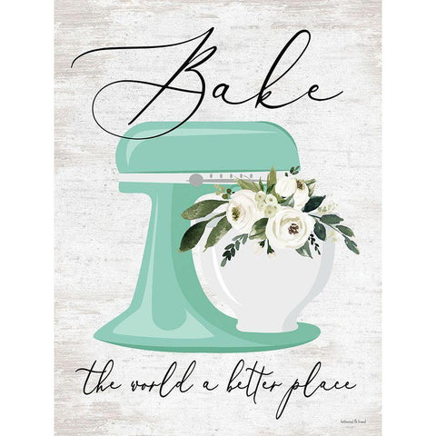 Bake the World a Better Place Black Modern Wood Framed Art Print with Double Matting by lettered And lined
