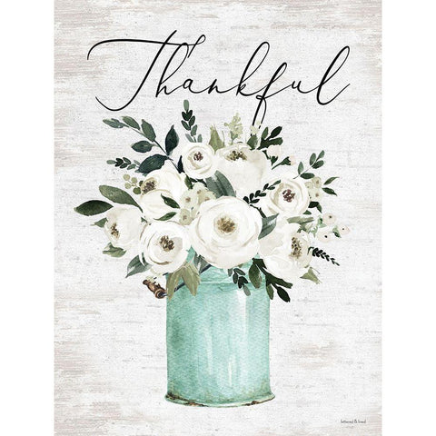 Thankful White Modern Wood Framed Art Print by lettered And lined