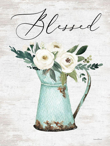 Blessed White Modern Wood Framed Art Print with Double Matting by lettered And lined