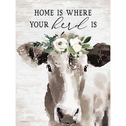 Home is Where Your Herd Is Black Modern Wood Framed Art Print by lettered And lined