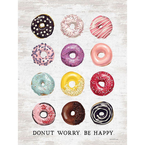 Donut Worry - Be Happy White Modern Wood Framed Art Print by lettered And lined