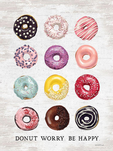 Donut Worry - Be Happy White Modern Wood Framed Art Print with Double Matting by lettered And lined