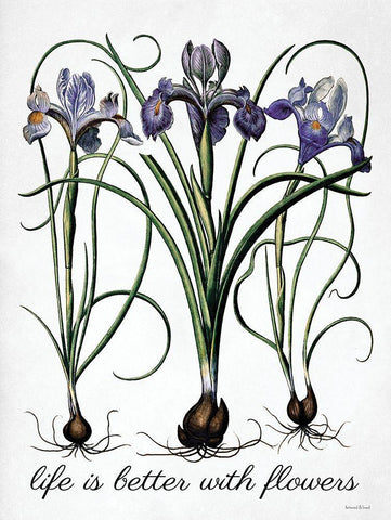 Life is Better with Flowers Black Ornate Wood Framed Art Print with Double Matting by Lettered And Lined